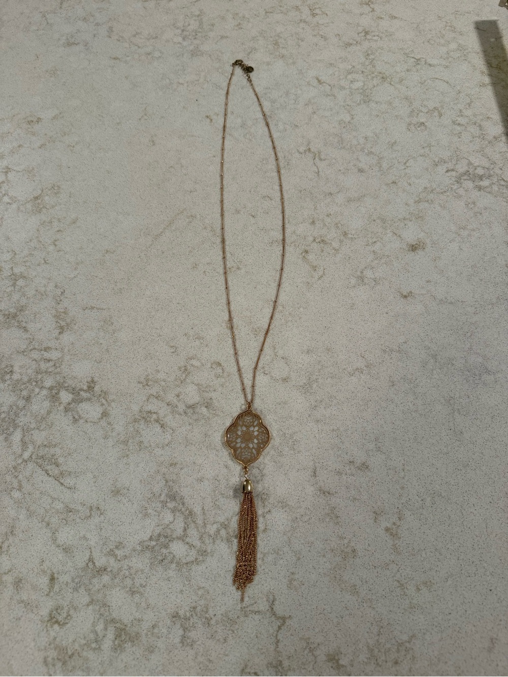 Gold Filigree Pendant Tassel Necklace - Women's Jewelry